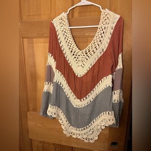 New Cotton Gauze Blouse with Knitted Details sz M